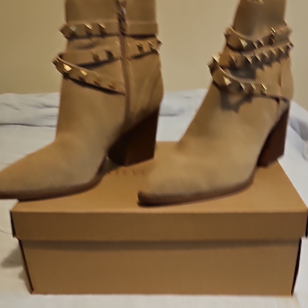 Studded Tan Ankle Boots